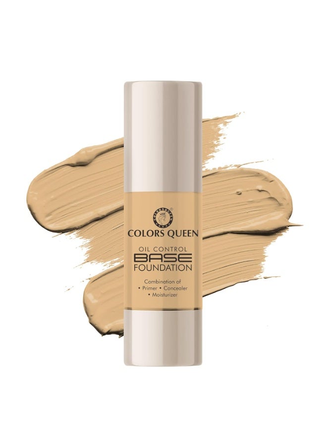 Colors Queen Oil Control Base Foundation | Combination of Primer, Concealer & Moisturizer, Skin Brightening | Water Resistant with Dewy Finish Foundation for Face Makeup (04 - Natural Almonds, 30ml) - Image 1